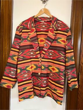 Vintage Bonjour Brand Aztec-Print Blazer Jacket
